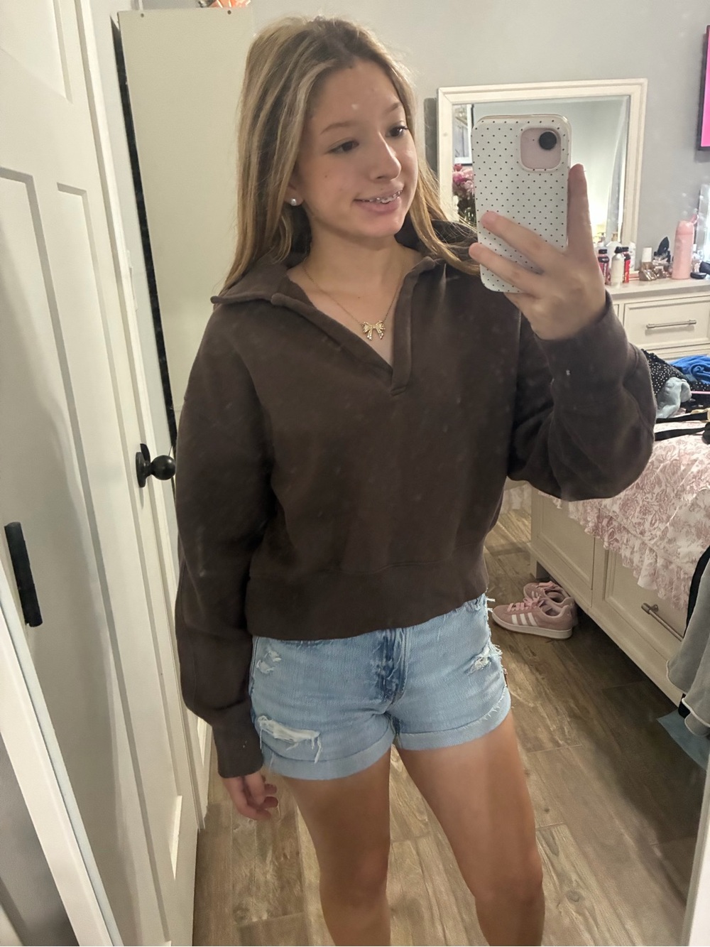 Universal Thread Cropped Brown Quarter-Zip Hoodie